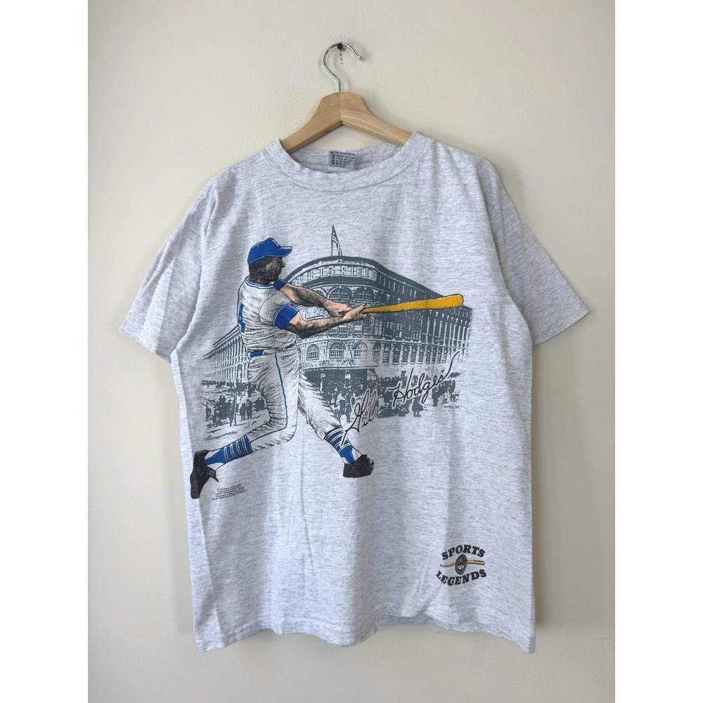 Vintage‎ 90's MLB Gill Hodges AOP Single Stitch Gray Tee Shirt - XL
